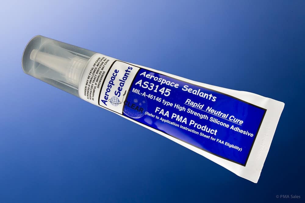 Aerospace Sealants AS3145 FAA-PMA Clear Silicone Adhesive Sealant - 3 oz Tube